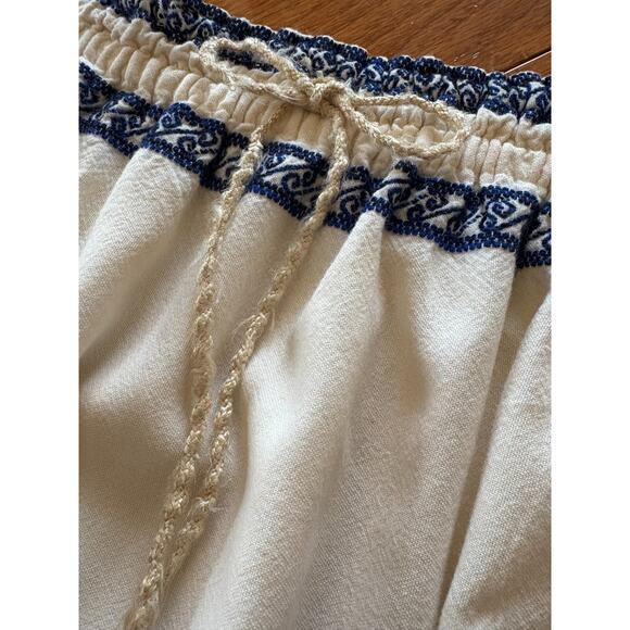 Bohemian Midi Skirt Women MED White Blue Embroidered Boho Hippie Beachy Gypsy - Picture 8 of 16
